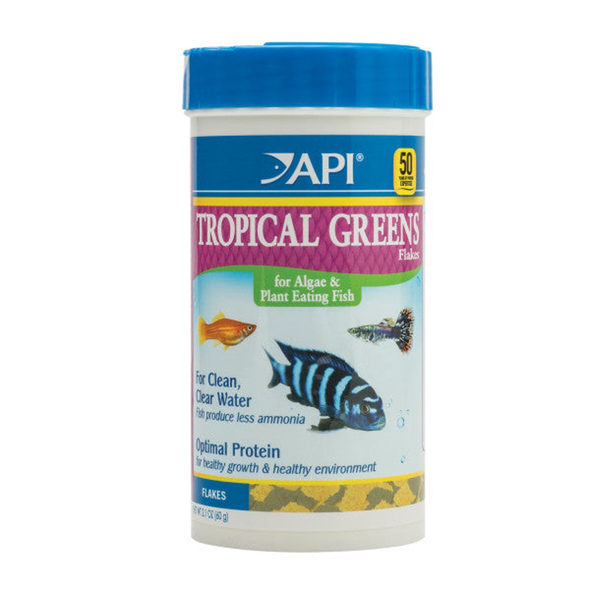 API Tropical Greens Flakes Fish Food 2.1 oz.